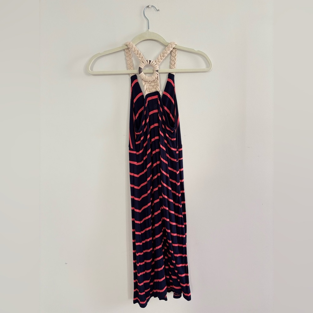 Pink Rose Navy and Coral Striped Braided-Halter Maxi